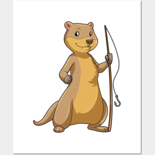 Otter as Fisher with Fishing rod Posters and Art